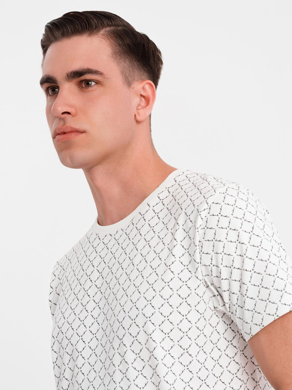 Ombre Clothing Moško pleteno majico s celostnim tiskom - belo