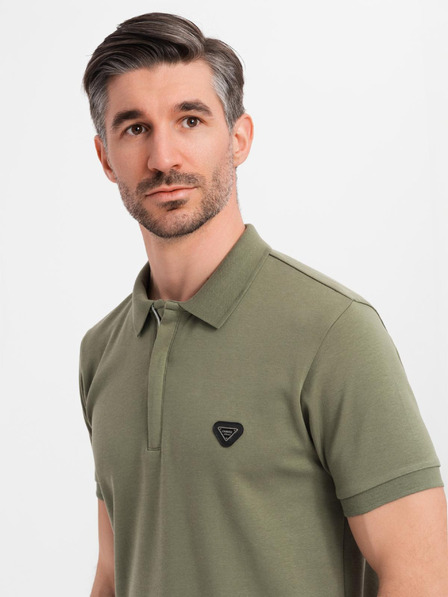 Ombre Clothing Moška polo majica z zadrgo - olivna