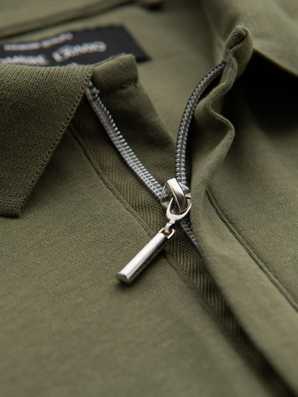 Ombre Clothing Moška polo majica z zadrgo - olivna