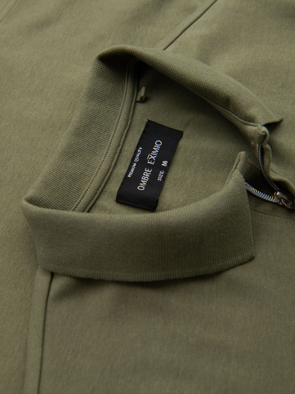 Ombre Clothing Moška polo majica z zadrgo - olivna
