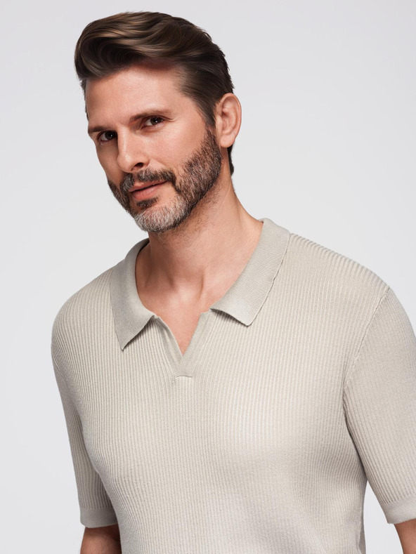 Ombre Clothing Moška polo majica brez gumbov z odprtim ovratnikom - svetlo siva