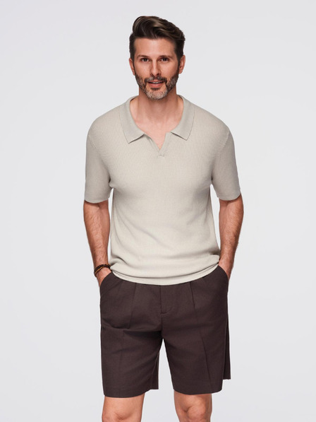 Ombre Clothing Moška polo majica brez gumbov z odprtim ovratnikom - svetlo siva