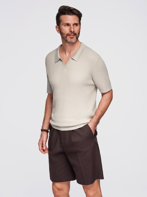 Ombre Clothing Moška polo majica brez gumbov z odprtim ovratnikom - svetlo siva