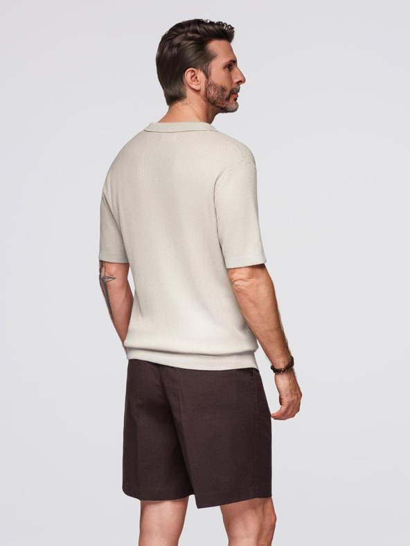 Ombre Clothing Moška polo majica brez gumbov z odprtim ovratnikom - svetlo siva