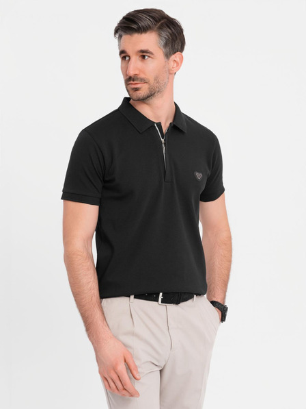 Ombre Clothing Moška polo majica z zadrgo - črna