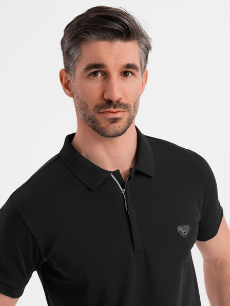 Ombre Clothing Moška polo majica z zadrgo - črna