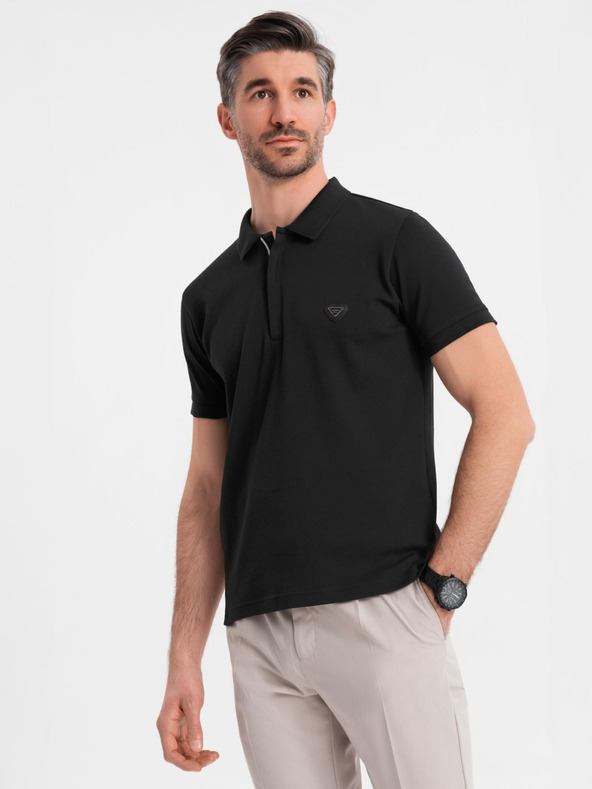 Ombre Clothing Moška polo majica z zadrgo - črna