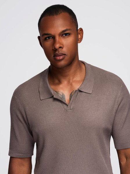 Ombre Clothing Moška polo majica brez gumbov z odprtim ovratnikom - pepelnata
