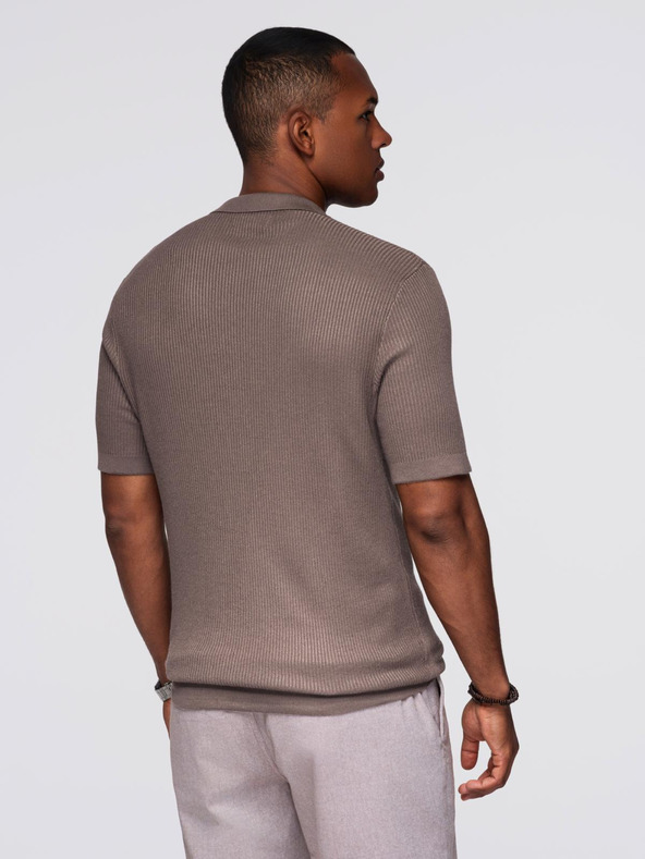 Ombre Clothing Moška polo majica brez gumbov z odprtim ovratnikom - pepelnata