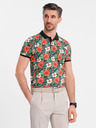 Ombre Clothing Bombažna polo majica s cvetličnim tiskom - črna