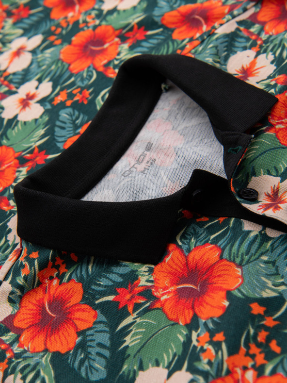 Ombre Clothing Bombažna polo majica s cvetličnim tiskom - črna