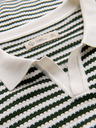 Ombre Clothing Moška pletena polo majica brez gumbov v mornarskih črtah - bela in olivno zelena