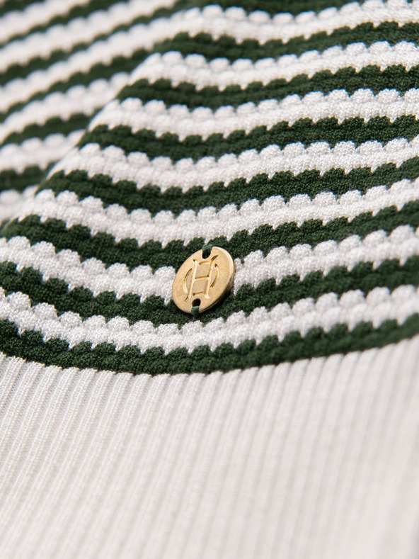 Ombre Clothing Moška pletena polo majica brez gumbov v mornarskih črtah - bela in olivno zelena