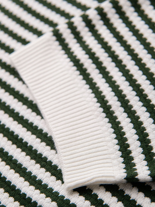 Ombre Clothing Moška pletena polo majica brez gumbov v mornarskih črtah - bela in olivno zelena