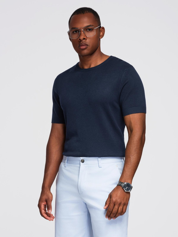 Ombre Clothing Moška klasična pletena rebrasta srajca - temno modra