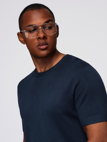 Ombre Clothing Moška klasična pletena rebrasta srajca - temno modra