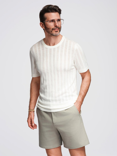 Ombre Clothing Moški pulover z okroglim izrezom in kratkimi rokavi - bel