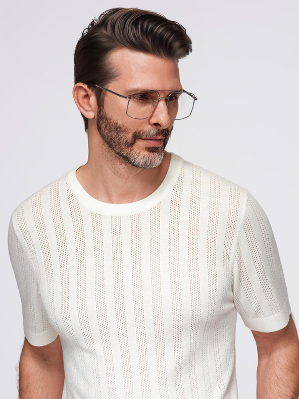 Ombre Clothing Moški pulover z okroglim izrezom in kratkimi rokavi - bel