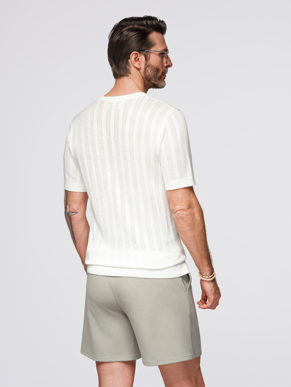 Ombre Clothing Moški pulover z okroglim izrezom in kratkimi rokavi - bel