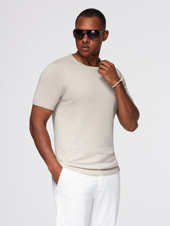 Ombre Clothing Moška klasična pletena srajca z rebrnatimi manšetami - svetlo siva