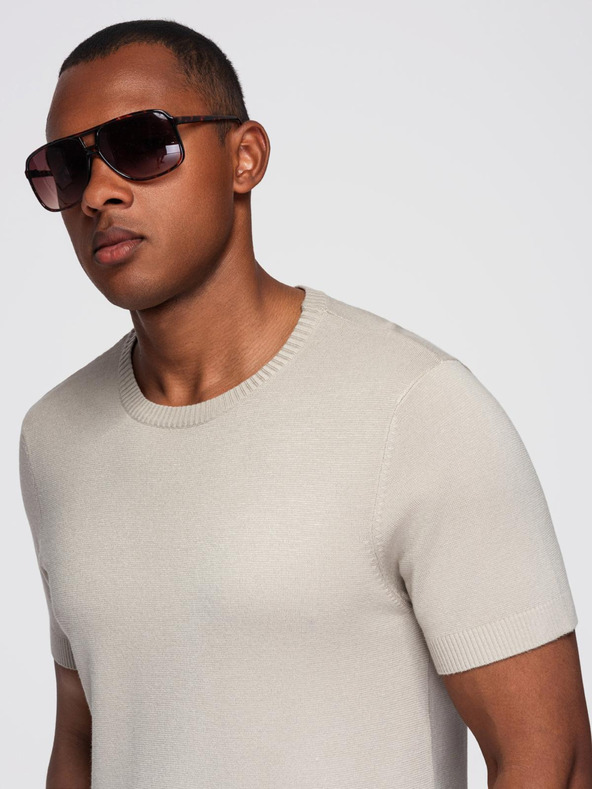 Ombre Clothing Moška klasična pletena srajca z rebrnatimi manšetami - svetlo siva