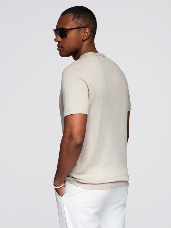 Ombre Clothing Moška klasična pletena srajca z rebrnatimi manšetami - svetlo siva