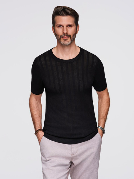 Ombre Clothing Moški pulover z okroglim izrezom in kratkimi rokavi - črn