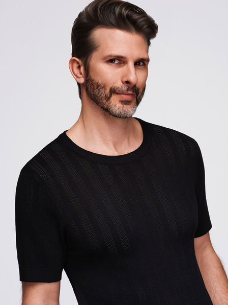 Ombre Clothing Moški pulover z okroglim izrezom in kratkimi rokavi - črn