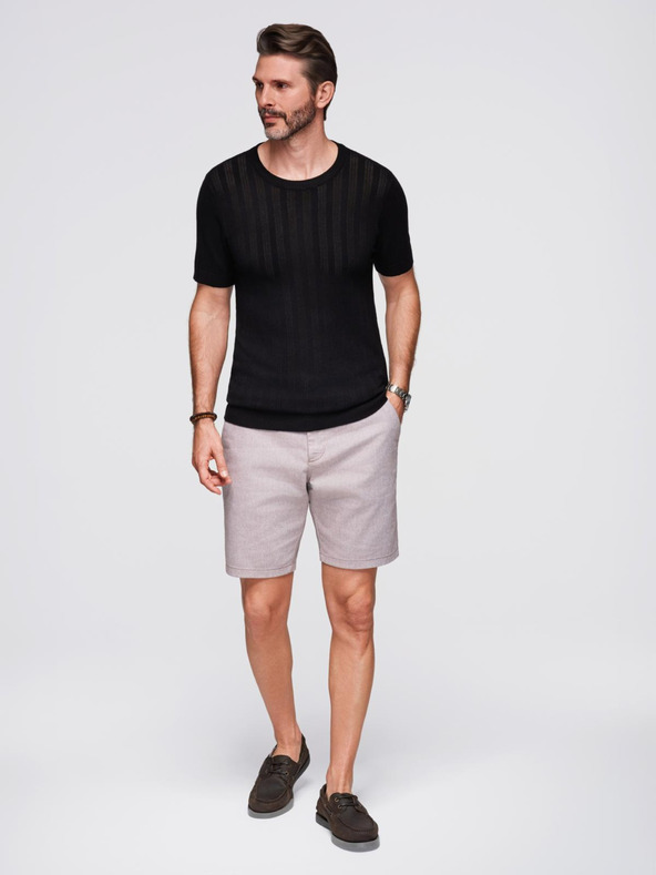 Ombre Clothing Moški pulover z okroglim izrezom in kratkimi rokavi - črn