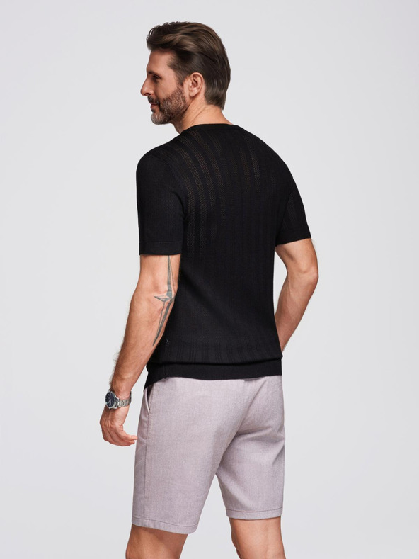 Ombre Clothing Moški pulover z okroglim izrezom in kratkimi rokavi - črn