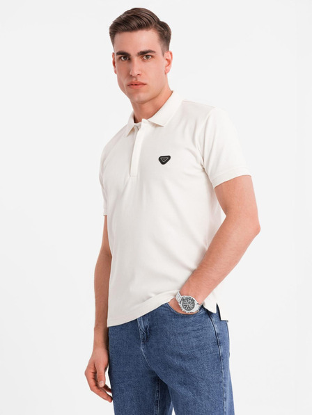 Ombre Clothing Moška polo majica z zadrgo - bela