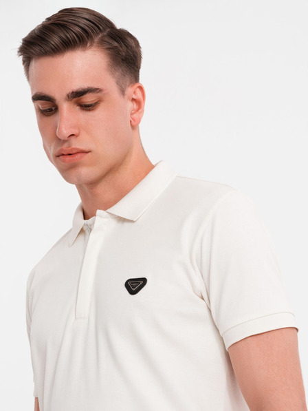 Ombre Clothing Moška polo majica z zadrgo - bela
