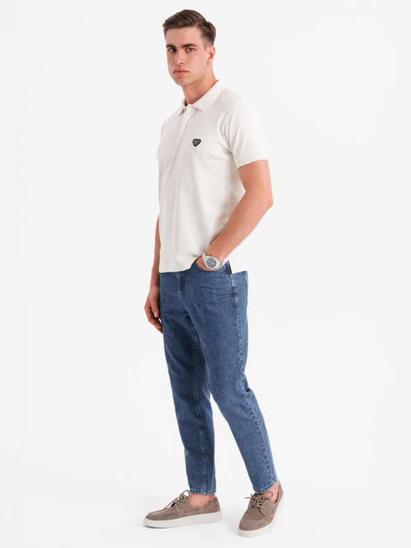 Ombre Clothing Moška polo majica z zadrgo - bela