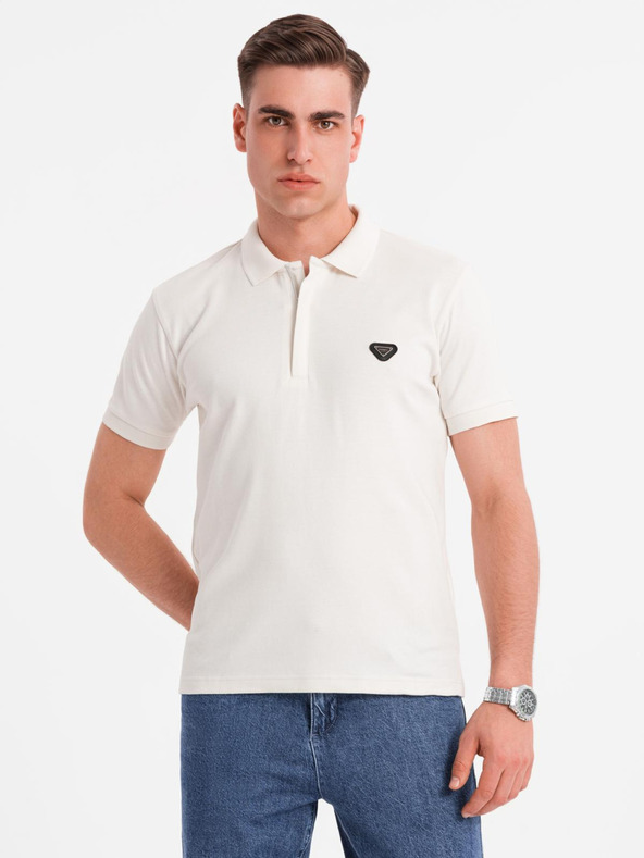 Ombre Clothing Moška polo majica z zadrgo - bela