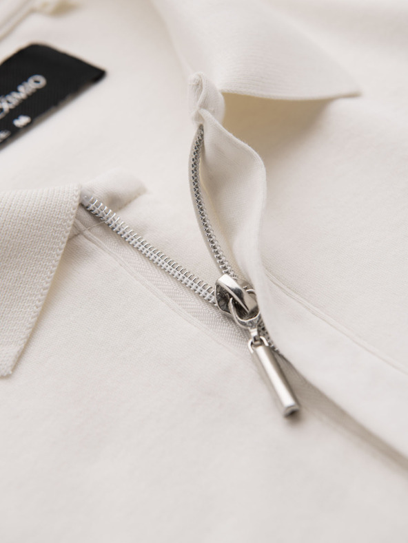 Ombre Clothing Moška polo majica z zadrgo - bela