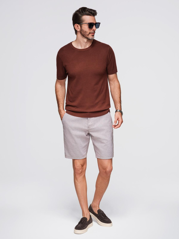 Ombre Clothing Moška klasična pletena srajca z rebrnatimi manšetami - toplo rjava