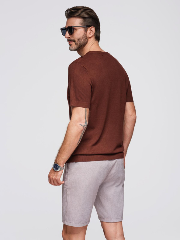 Ombre Clothing Moška klasična pletena srajca z rebrnatimi manšetami - toplo rjava