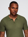 Ombre Clothing Moška pletena polo majica brez gumbov - olivna