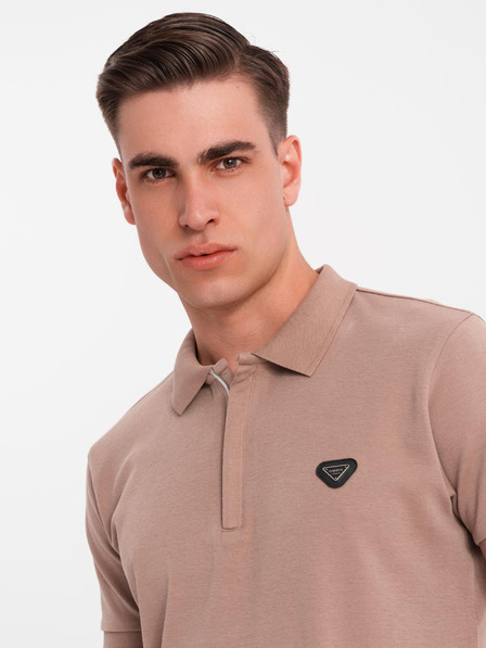 Ombre Clothing Moška polo majica z zadrgo - svetlo rjava