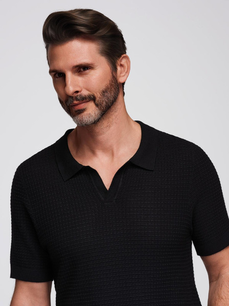 Ombre Clothing Moška pletena polo majica brez gumbov - črna