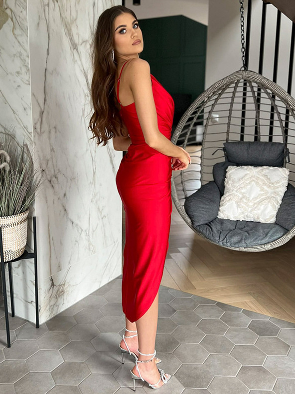 Edoti Midi obleke z razporkom KENDALL rdeče