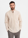 Ombre Clothing Moška platnen srajca z stoječim ovratnikom in žepom REGULAR FIT - kremna