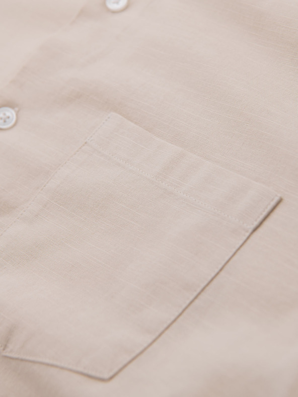 Ombre Clothing Moška platnen srajca z stoječim ovratnikom in žepom REGULAR FIT - kremna