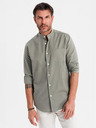 Ombre Clothing Moška platnen srajca z stoječim ovratnikom in žepom REGULAR FIT - khaki