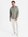 Ombre Clothing Moška platnen srajca z stoječim ovratnikom in žepom REGULAR FIT - khaki
