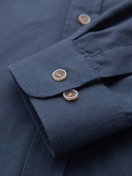 Ombre Clothing Moška platnen srajca s klasičnim ovratnikom in žepi REGULAR FIT - modra