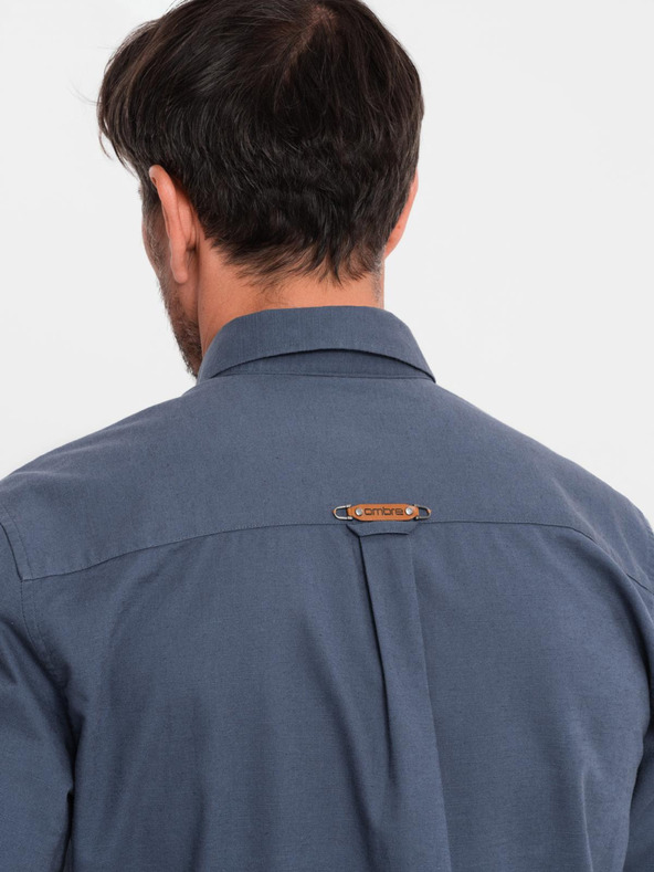 Ombre Clothing Moška platnen srajca s klasičnim ovratnikom in žepi REGULAR FIT - modra