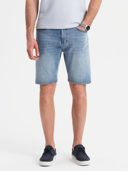 Ombre Clothing Moške jeans kratke hlače klasičnega kroja - svetlo modre