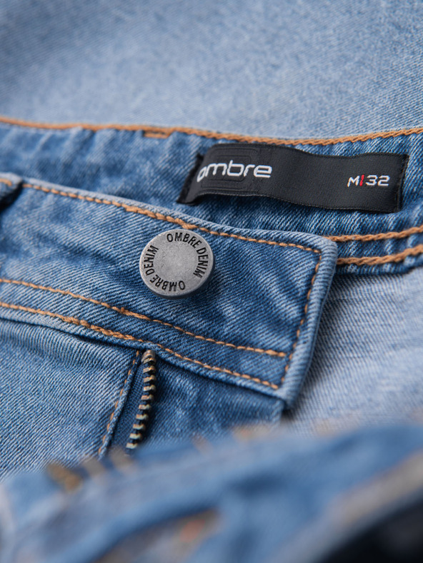 Ombre Clothing Moške jeans kratke hlače klasičnega kroja - svetlo modre