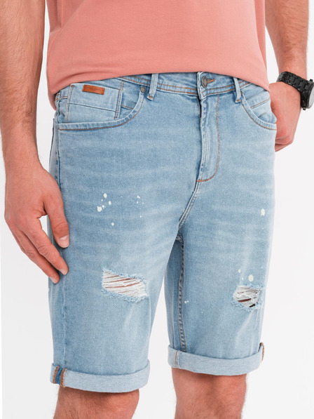 Ombre Clothing Moške jeans kratke hlače z raztrganimi hlačnicami - svetlo modre